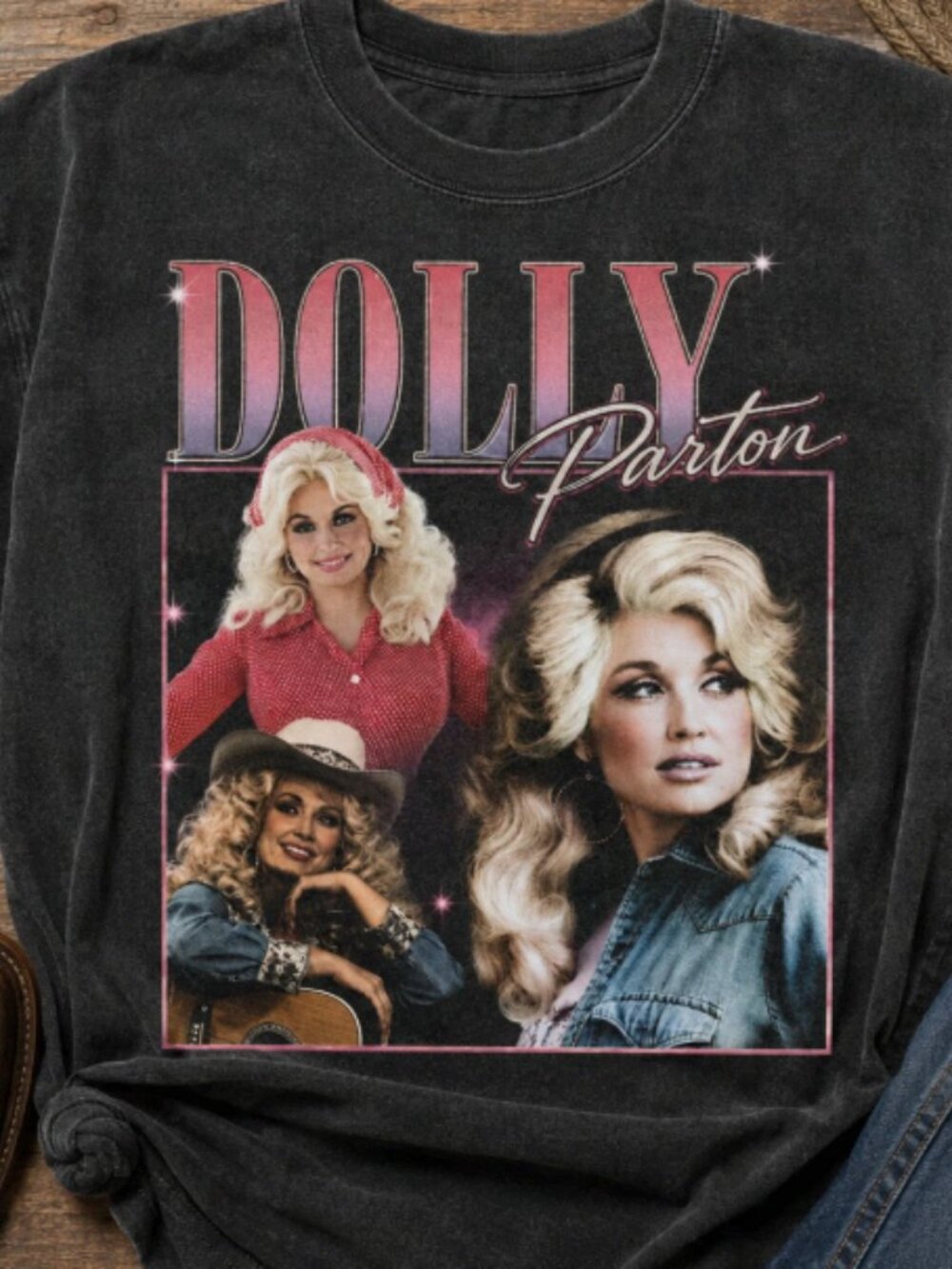 Dolly Parton Vintage Rap Tee Bootleg Graphic Charcoal Black T-Shirt